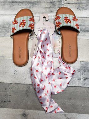 NWT - HAPPILY GREY Lobster Beaded Sandals with Scarf - Size 8.5